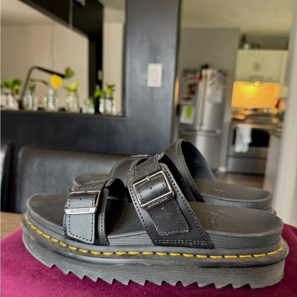Dr.Martens Myles Black Brando Leather Platform Buckle Sandal